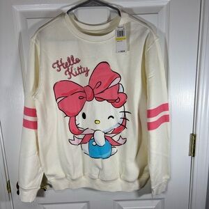New Hello Kitty Sweatshirt Size M Junior Cream Pink Bow Lightweight Comfortable